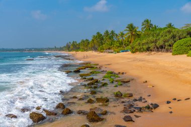 Sri Lanka 'daki Medaketyia plajında güneşli bir gün.