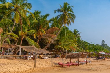 Marakolliya sahilindeki güneşlik yatakları, Sri Lanka.