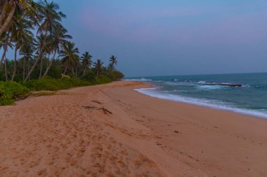 Sri Lanka 'daki Marakolliya plajının gün batımı manzarası.