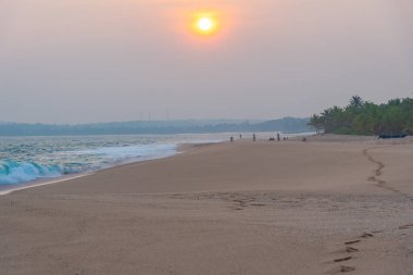 Sri Lanka 'daki Marakolliya plajının gün batımı manzarası.