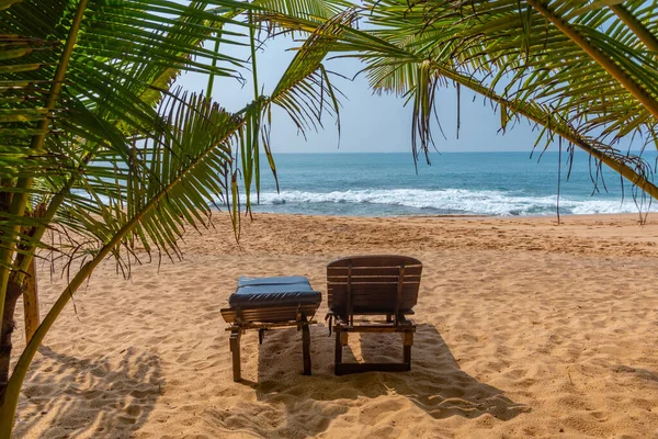 Tumbonas Playa Marakolliya Sri Lanka — Foto de Stock