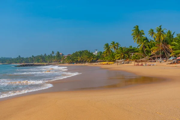 stock image Sunbeds at Marakolliya beach, Sri Lanka.