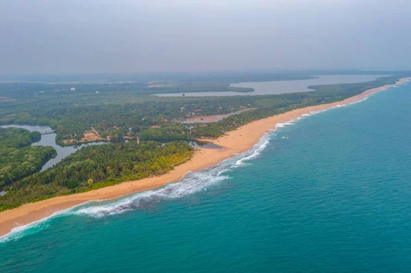 Zachód Słońca Widok Lotu Ptaka Plaży Marakolliya Sri Lance — Zdjęcie stockowe