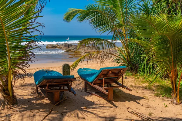 Лежаки Пляже Бентота Шри Ланка — стоковое фото