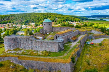 İsveç 'teki Bohus Kalesi' nin havadan görünüşü.
