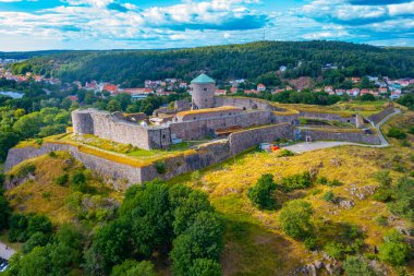 İsveç 'teki Bohus Kalesi' nin havadan görünüşü.