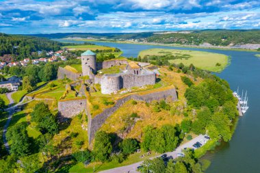 İsveç 'teki Bohus Kalesi' nin havadan görünüşü.
