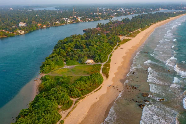 stock image Aerial view of Bentota beach and the secret island, Sri Lanka.