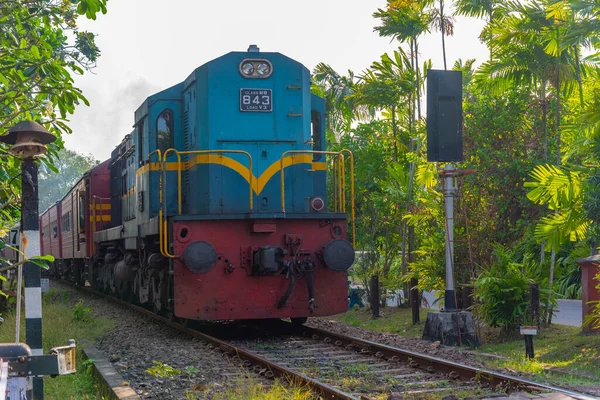 Поезд Проходящий Через Железнодорожный Переход Бентоте Шри Ланка — стоковое фото