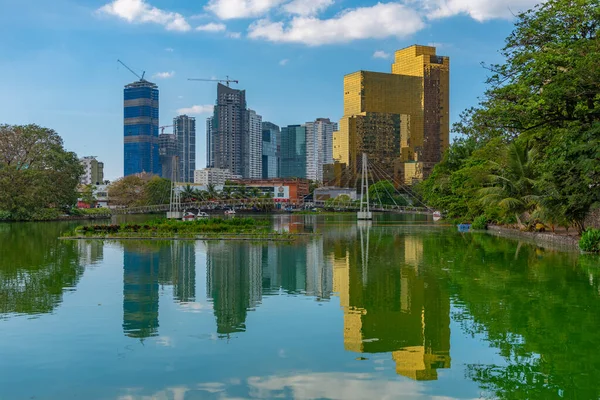 stock image Skyline of Colombo behind South Beira lake, Sri Lanka.