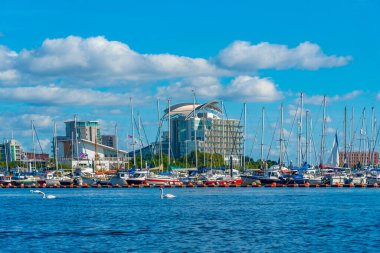 Marina Cardiff körfezinde Galler 'in başkenti Cardiff' te..