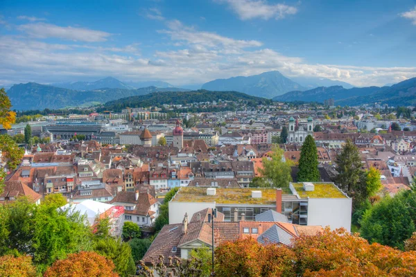 stock image Panorama view of Swiss town Luzern.