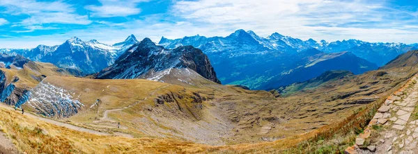 stock image Panorama view of Bernese Alps from Schynige Platte in Switzerland.