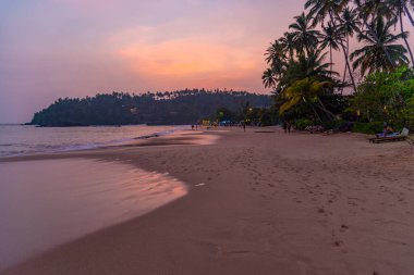 Sri Lanka 'da gün batımında Mirissa plajı.