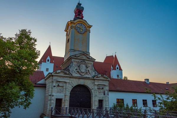 Lever Soleil Sur Nouveau Château Dans Ville Allemande Ingolstadt — Photo