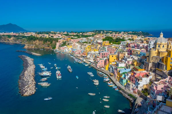 stock image Aerial view of Marina di Corricella at Italian island Procida.