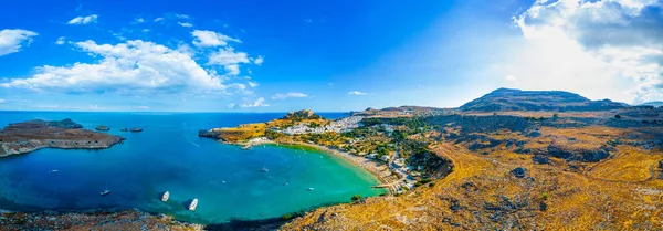 Panoramisch Uitzicht Griekse Stad Lindos Rhodos Eiland — Stockfoto