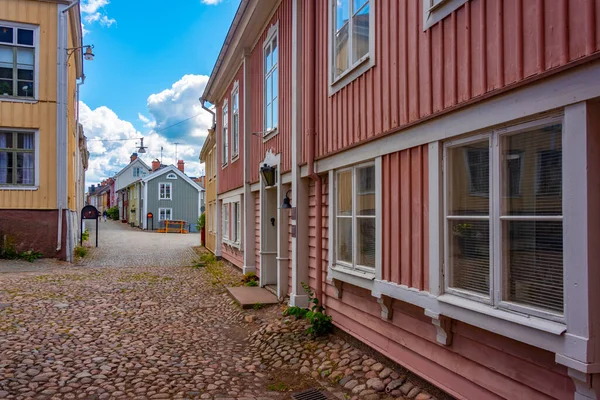 Colorful Timber Houses Swedish Town Eksjo — Stock Photo, Image