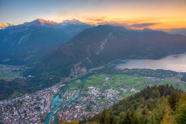 stock image Sunset panorama view of Interlaken, Switzerland.