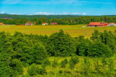 İsveç 'teki Bohuslan kıyı şeridinin tarım manzarası.