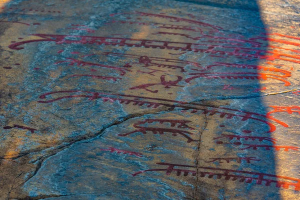 Pinturas Rupestres Edad Del Bronce Cerca Vitlycke Suecia — Foto de Stock