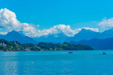 Luzern, İsviçre 'deki Lucerne Gölü Panoraması.