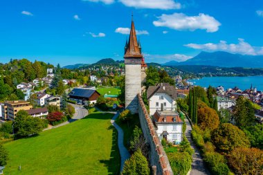 Fortification overlooking the old town of Luzern, Switzerland. clipart