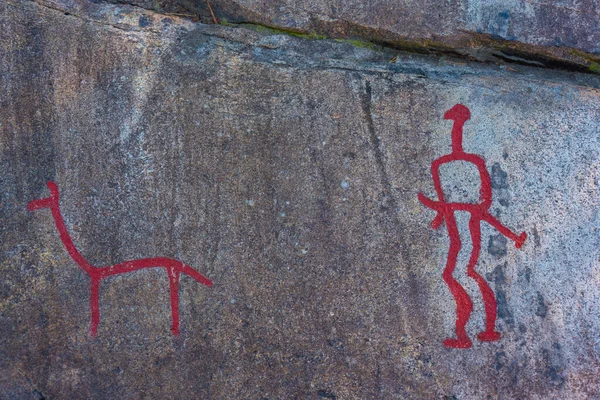 stock image Bronze age rock paintings nearby Vitlycke, Sweden.