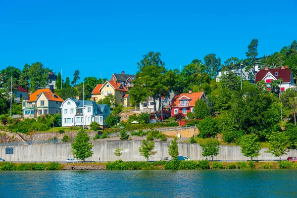 stock image Waterfront of gota alv river in Swedish town Trollhattan.