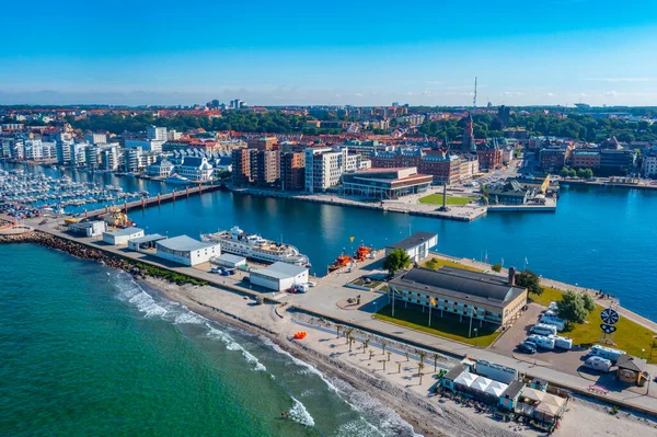 stock image Aerial view of port of Helsingborg in Sweden.