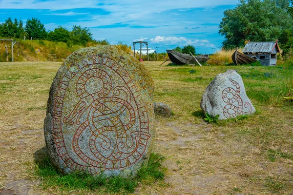 Runestone Znajduje Się Muzeum Foteviken Szwecji — Zdjęcie stockowe