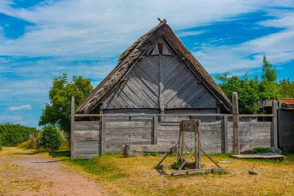 Деревянные Хижины Музее Викингов Foteviken Швеции — стоковое фото