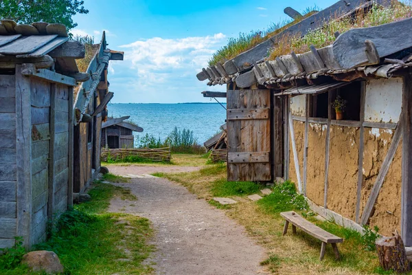 Cabanas Madeira Museu Foteviken Viking Suécia — Fotografia de Stock