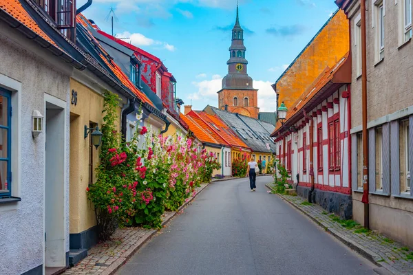 Traditionell Färgglad Gata Den Svenska Staden Ystad — Stockfoto