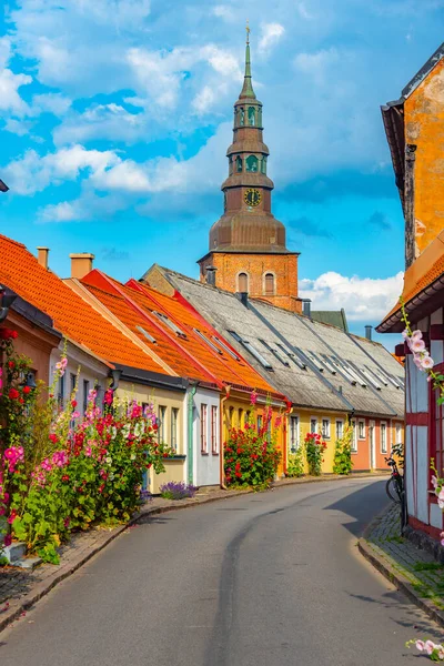 stock image Traditional colorful street in Swedish town Ystad.