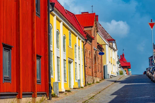 Casas Coloridas Madeira Cidade Sueca Karlshamn — Fotografia de Stock