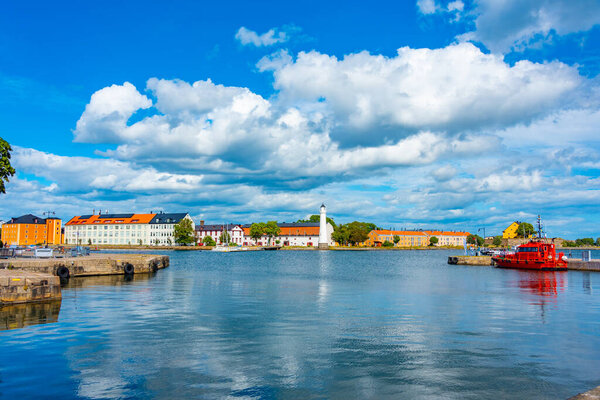 Traditional port buildings in Karlskrona, Sweden..