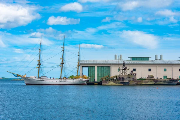 Navio Guerra Histórico Porto Karlskrona Suécia — Fotografia de Stock