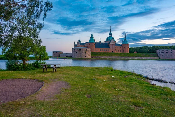 Zachód Słońca Nad Zamkiem Kalmar Szwecji — Zdjęcie stockowe