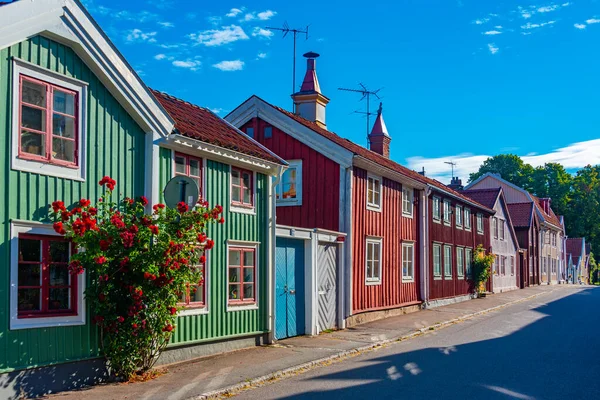 Colorful timber houses in Swedish town Kalmar.
