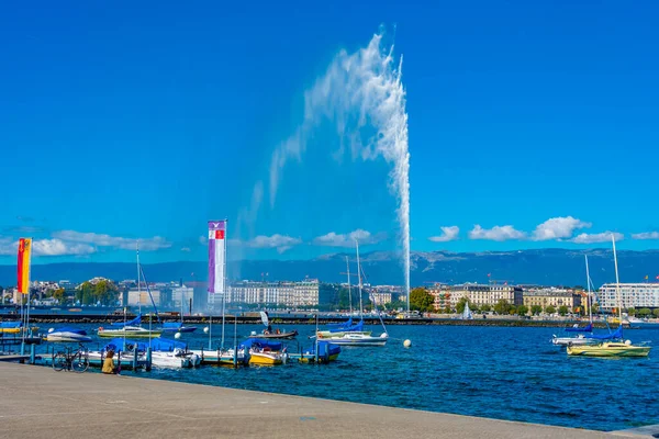 Jet Eau Brunnen Der Schweizerischen Stadt Genf — Stockfoto