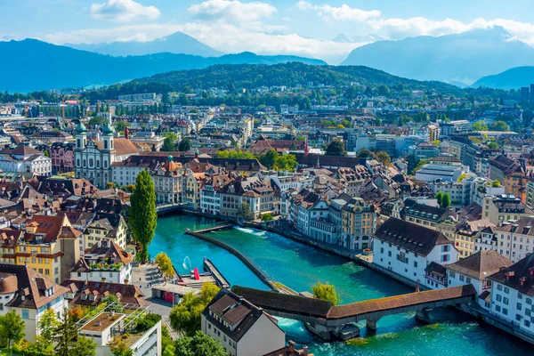 Панорама Церкви Шпрейербрюкке Франциска Ксавьера Швейцарском Городе Люцерн — стоковое фото