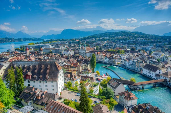 Widok Lotu Ptaka Szwajcarskie Miasto Luzern Kościół Jezuitów — Zdjęcie stockowe