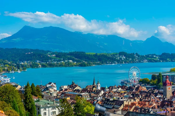 Панорама Люцерна Зданием Kkl Швейцарии — стоковое фото