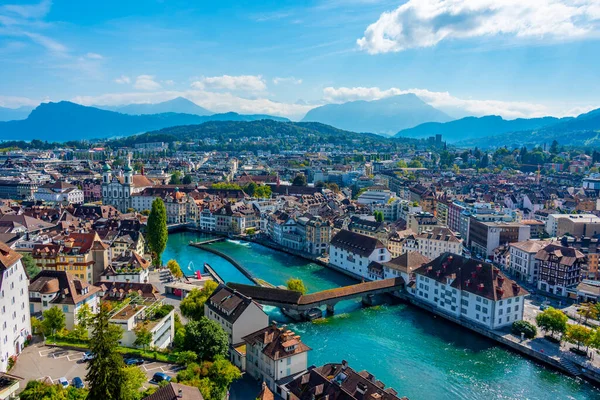 Panorama Kościoła Spreuerbruecke Franciszka Xaviera Szwajcarskim Luzern — Zdjęcie stockowe