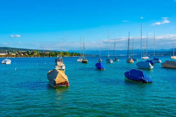 Blick Auf Kleine Boote Auf Dem Zürichsee Der Schweiz — Stockfoto