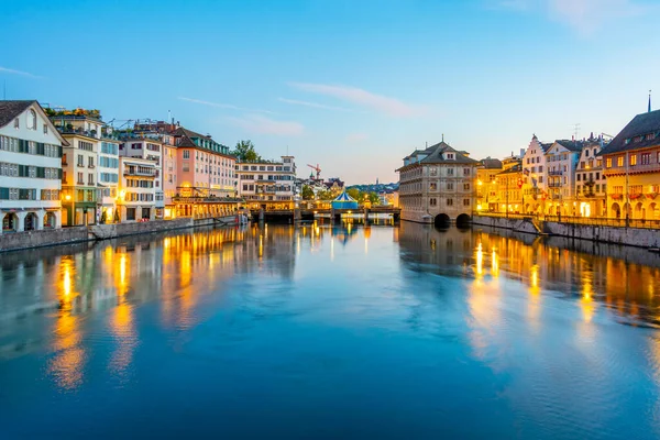 Sunrise View Quay River Limmat Swiss City Zuerich Historical Town — Stock Photo, Image