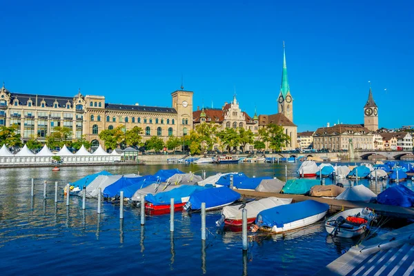 Panoramic View Historic Zuerich City Center Famous Fraumuenster Church River — Stock Photo, Image