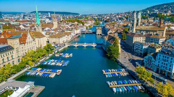 Aerial View Riverside Swiss River Limmat Zuerich — Stock Photo, Image