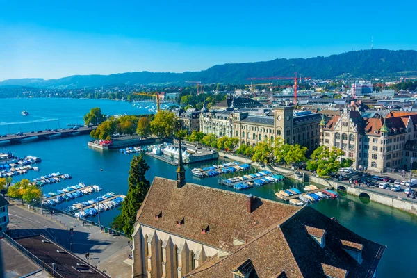 Pemandangan Panorama Dari Sungai Limmat Zurich Swiss — Stok Foto